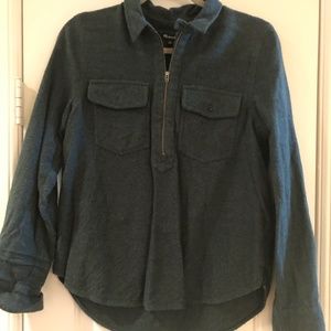 MADEWELL HUNTER GREEN FLANNEL ZIP FRONT L/S SHIRT